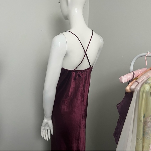 Vintage Burgundy Satin Lace Trim Maxi Slip Dress • Romantic Evening 44/ L - Picture 7 of 9